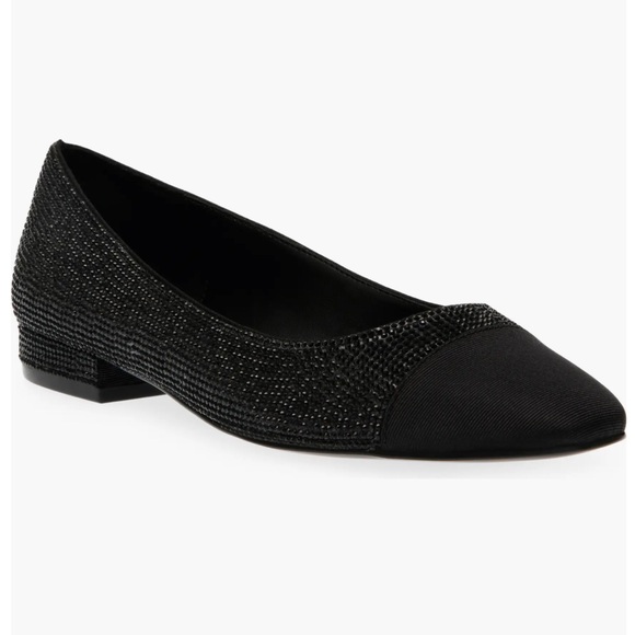 Steve Madden Black Blair Crystal Embellished Grosgrain Cap Toe Ballet Flat 7 - Picture 1 of 16